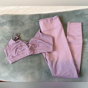 alo yoga interlace bra and airbrush legging in lavender dusk